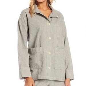 EILEEN FISHER Stand Collar Jacket Button Cotton Linen Striped Size Women’s Small